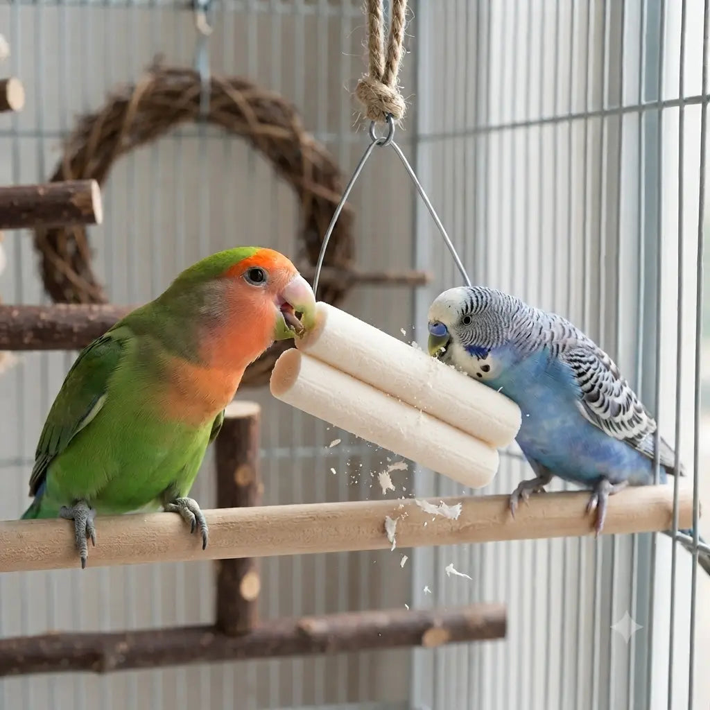 6-Pack Natural Tongcao Bird Chewing Sticks, Safe Parrot Accessories for Small Birds, Shredding Fun Toy, Healthy Beak Care Tool, Practical Enrichment