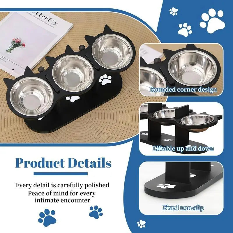 Multi-Layer Elevated Cat Feeder with Stainless Steel Food & Water Bowls, Adjustable Height Design, Includes 3 Stands, Easy-To-Assemble & Portable, Ideal for Multiple Cats, Feeding Supplies for Pet Lovers,Back to School