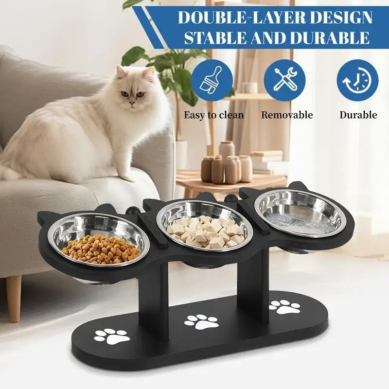 Multi-Layer Elevated Cat Feeder with Stainless Steel Food & Water Bowls, Adjustable Height Design, Includes 3 Stands, Easy-To-Assemble & Portable, Ideal for Multiple Cats, Feeding Supplies for Pet Lovers,Back to School