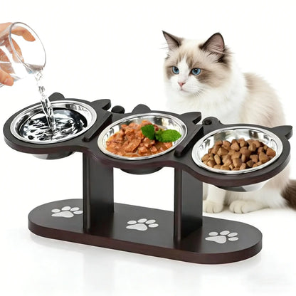Multi-Layer Elevated Cat Feeder with Stainless Steel Food & Water Bowls, Adjustable Height Design, Includes 3 Stands, Easy-To-Assemble & Portable, Ideal for Multiple Cats, Feeding Supplies for Pet Lovers,Back to School
