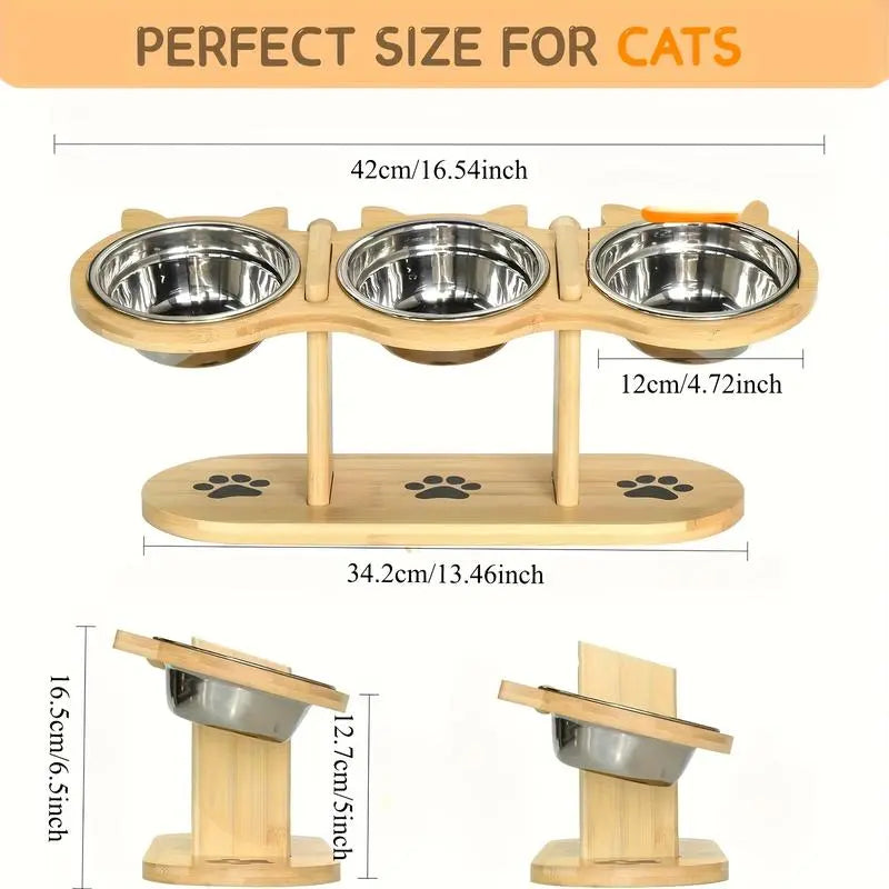 Multi-Layer Elevated Cat Feeder with Stainless Steel Food & Water Bowls, Adjustable Height Design, Includes 3 Stands, Easy-To-Assemble & Portable, Ideal for Multiple Cats, Feeding Supplies for Pet Lovers,Back to School