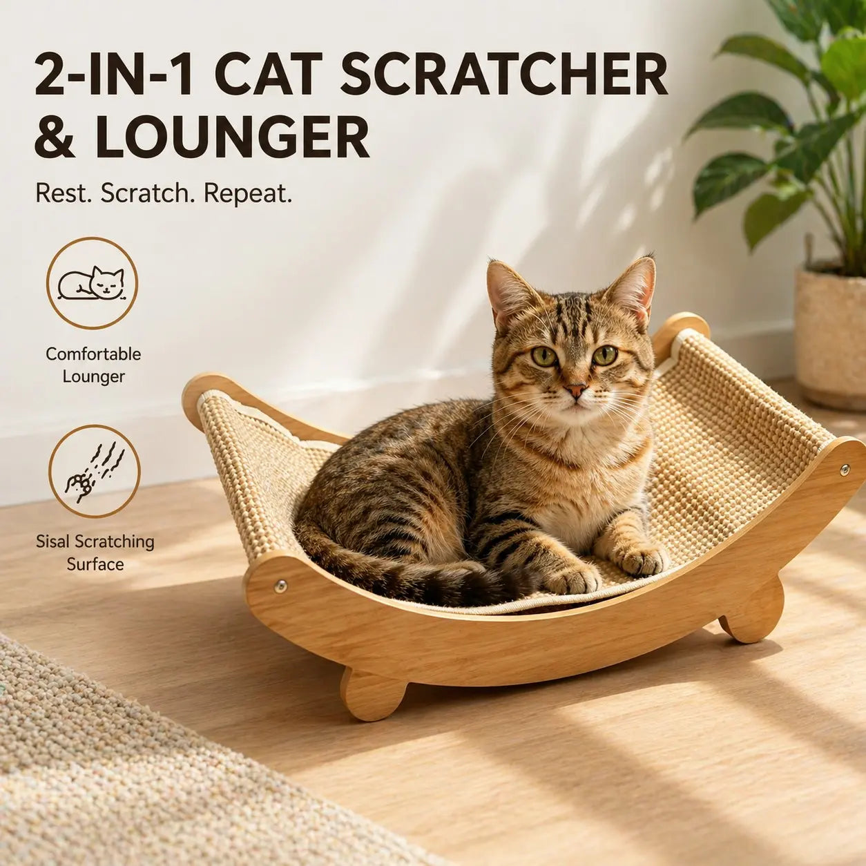 Natural Fiber Cat Scratching Bed, Durable Cat Scratch Board, Large Cat Claw Pad, Prevents Furniture Damage, Wooden Pet Home Decor, Natural Sisal Scratcher