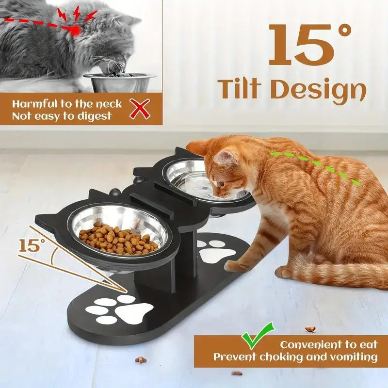Multi-Layer Elevated Cat Feeder with Stainless Steel Food & Water Bowls, Adjustable Height Design, Includes 3 Stands, Easy-To-Assemble & Portable, Ideal for Multiple Cats, Feeding Supplies for Pet Lovers,Back to School