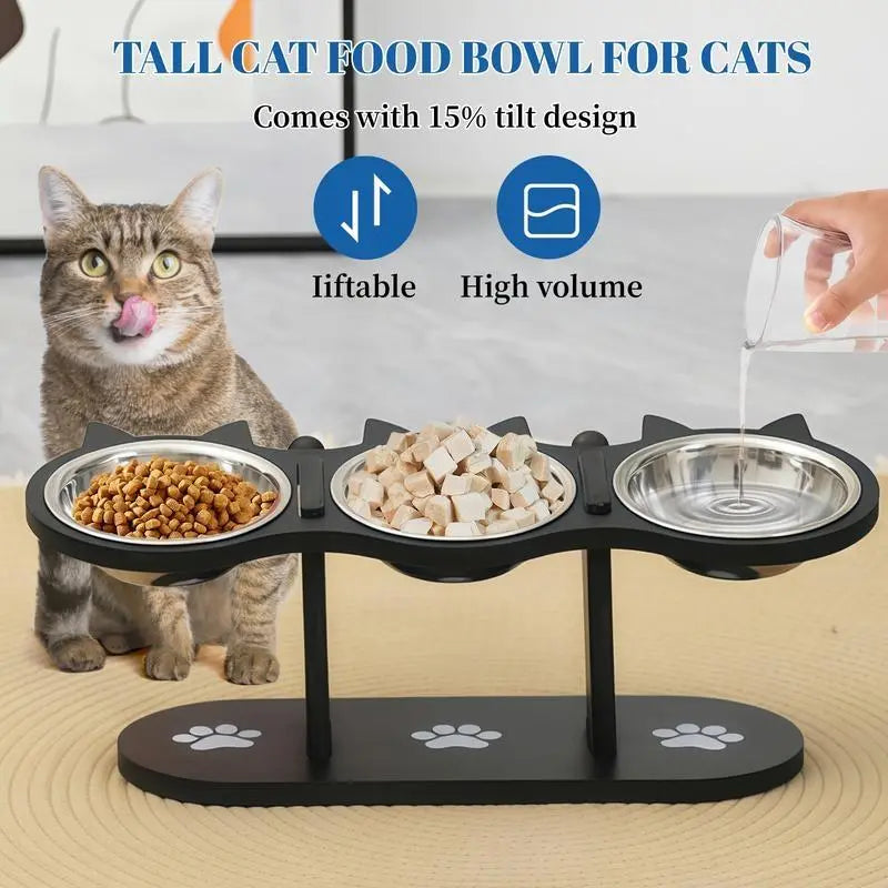 Multi-Layer Elevated Cat Feeder with Stainless Steel Food & Water Bowls, Adjustable Height Design, Includes 3 Stands, Easy-To-Assemble & Portable, Ideal for Multiple Cats, Feeding Supplies for Pet Lovers,Back to School