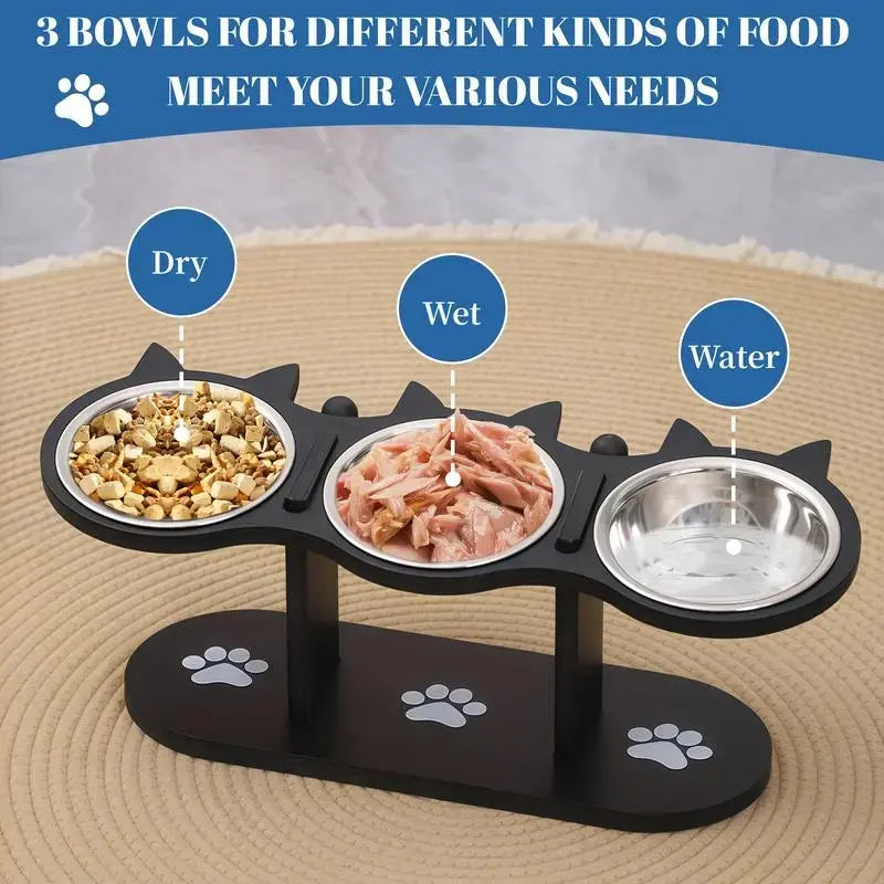 Multi-Layer Elevated Cat Feeder with Stainless Steel Food & Water Bowls, Adjustable Height Design, Includes 3 Stands, Easy-To-Assemble & Portable, Ideal for Multiple Cats, Feeding Supplies for Pet Lovers,Back to School