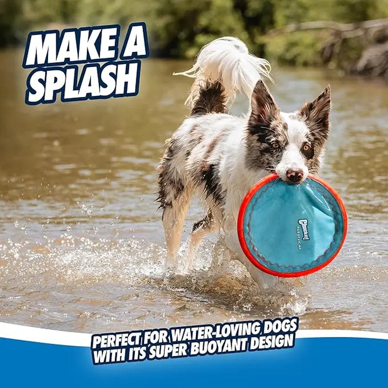 Chuckit! Paraflight Flying Disc Dog Toy - Water Floating Flyer - Durable Nylon Construction with Soft Rubber Edges - for Medium and Large Dogs - Size Large - 9.75" L X 9.75" W - Pack of 1